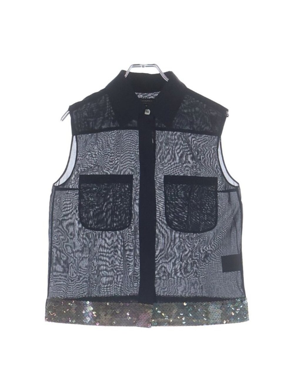 Chanel Sequin Sheer Sleeveless Blouse Black 38